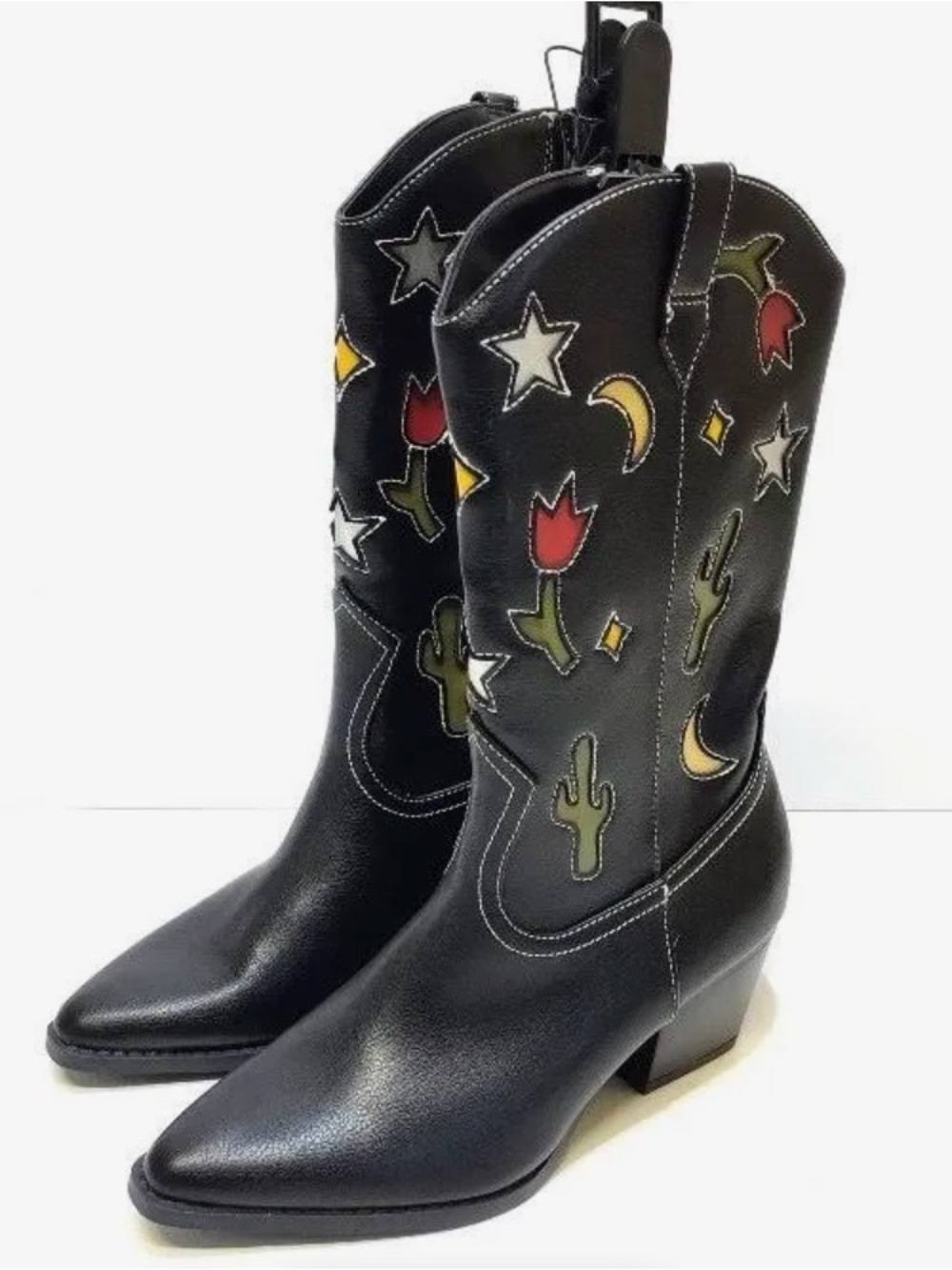 No Boundaries Black Western Embroidered Mid-Calf Boots with Multicolor Accents
